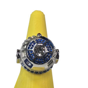 Vintage Disney Star Wars Lucasfilm R2D2 Silver Blue Crystal Alloy Ring Size 8.5